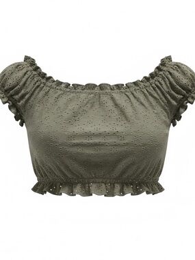 Forever 21 Olive Eyelet Off-Shoulder Crop Top
